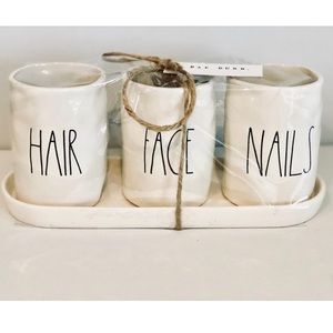 Rae Dunn set of 3 cosmetic holders Hair Face Nails
